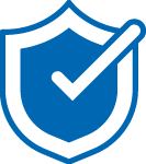 A blue shield icon with a white check mark in the center, symbolizing security, protection, or verification.