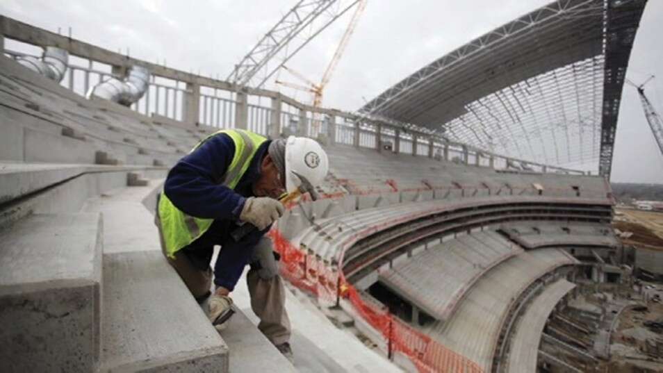 Crew working on precast stairs