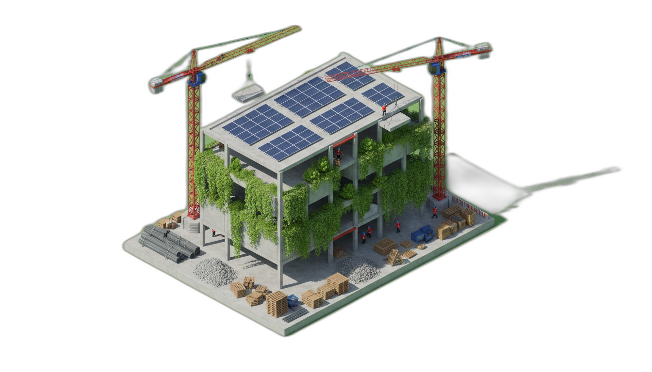 Environmental friendly construction materials including sustainable precast concrete manufacturing